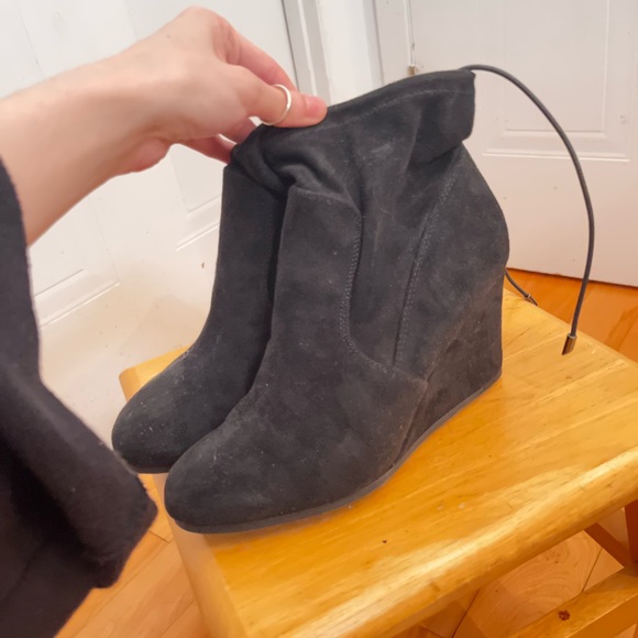 Black Suede Wedge Booties - Picture 1 of 2